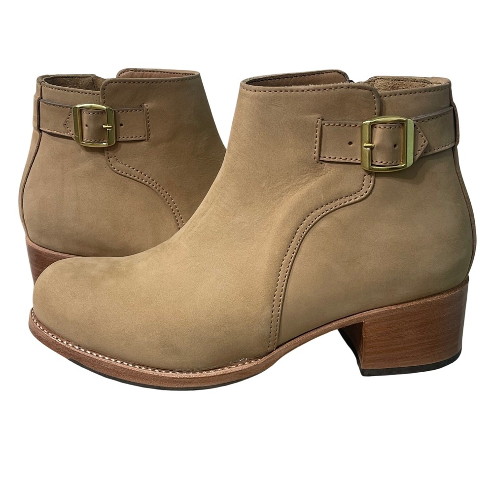 Adelante Made-to-Order Leather Ankle Boots Sand Tan Buckle Block Heel Womens 9D